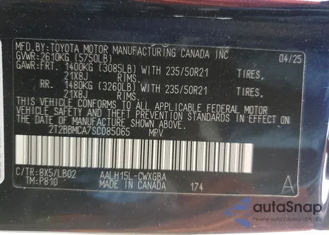 2025 Lexus Rx 350H Base из США, поврежденный, VIN 2T2BBMCA7SC085065